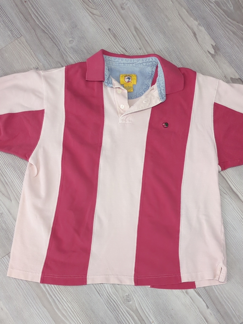 Vintage 90s Duck Head Polo Shirt Large Pink Cream Vertical Stripe